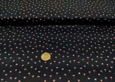 Mini flowers organic cotton poplin black fabric with flowers